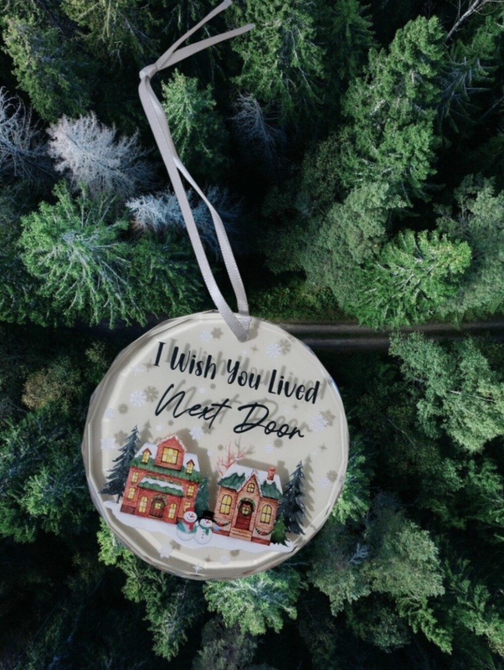Holiday 'I Wish You Lived Next Door' Clear Glass Christmas Ornament